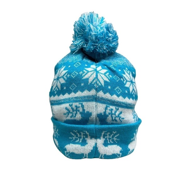 Premium Headwear Knit Beanie Winter‎ Hat Pom Bill Turquoise Snow Deer Women OSFA - Picture 3 of 5